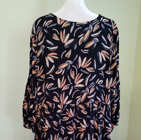 Ryllace Floral Boho Promenade Flowy Tiered Navy Blue Dress 3/4 Sleeve  Size 20 - Picture 13 of 15